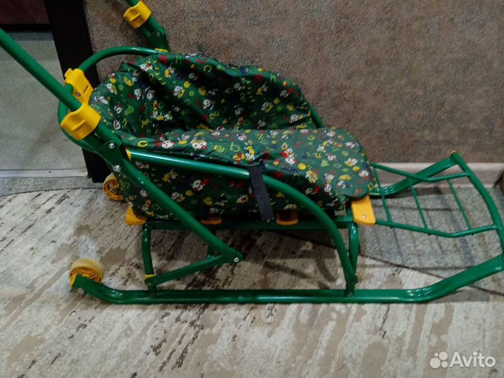 Детские санки коляска с колесами бу