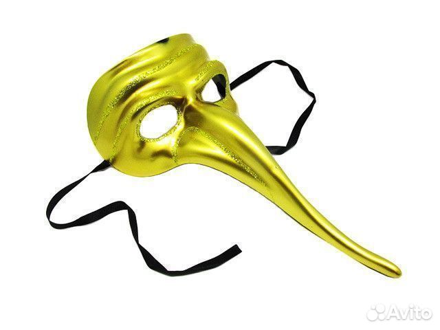 Маска Венецианская золотая с длинным носом