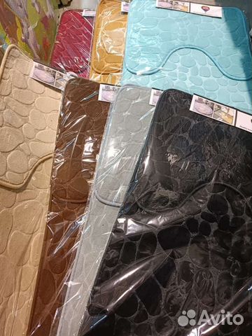 Набор ковриков для ванной и туалета, серый камушки