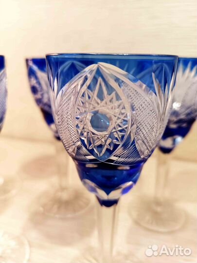Рюмки кобальтовые алмазные грани с хранения