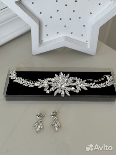 Диадема свадебная украшение для волос и серьги