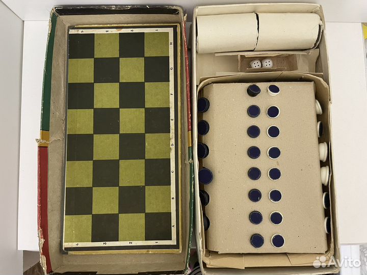 Набор из трёх игр: шашки, шахматы, нарды. СССР