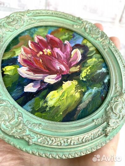 Картина пруд нимфея Мини этюд в рамке Масло