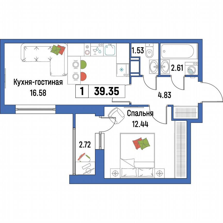 1-к. квартира, 39,4 м², 10/16 эт.