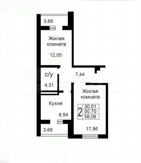 2-к. квартира, 58 м², 4/10 эт.