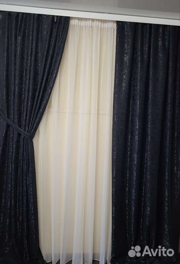 Шторы чёрные канвас мрамор на ленте