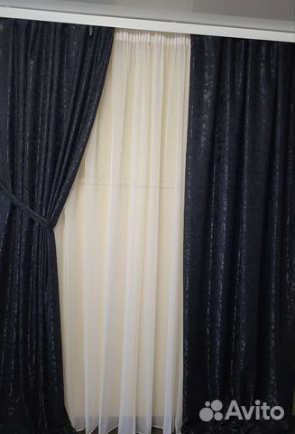 Шторы чёрные канвас мрамор на ленте