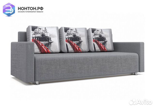 Диван еврокнижка Олимп серый / купон красный