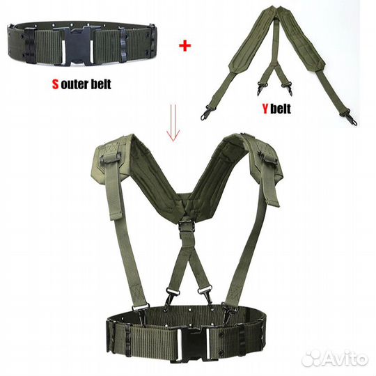 Тактический ремень с лямками, карабины металл