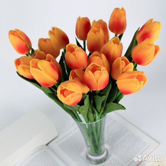 Тюльпаны реалистичные искусственные, Красно-желтые