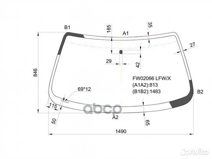 Стекло лобовое (Сборка США) Mazda 626 87-02 / C