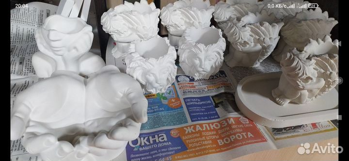 Шкатулки, кашпо, статуэтки из гипса