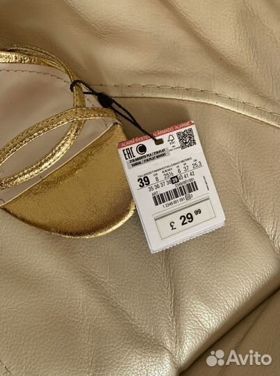 Босоножки Zara золотые, 38,5/39p