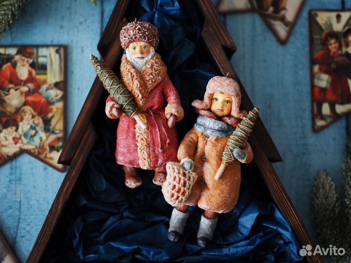 Ватная игрушка мальчик с ёлкой