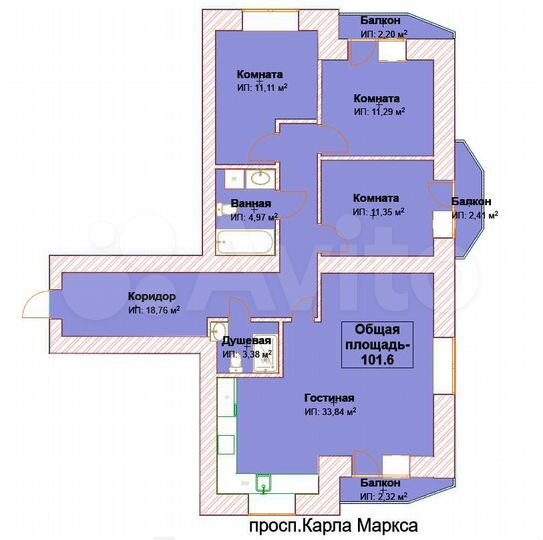 3-к. квартира, 101 м², 8/20 эт.