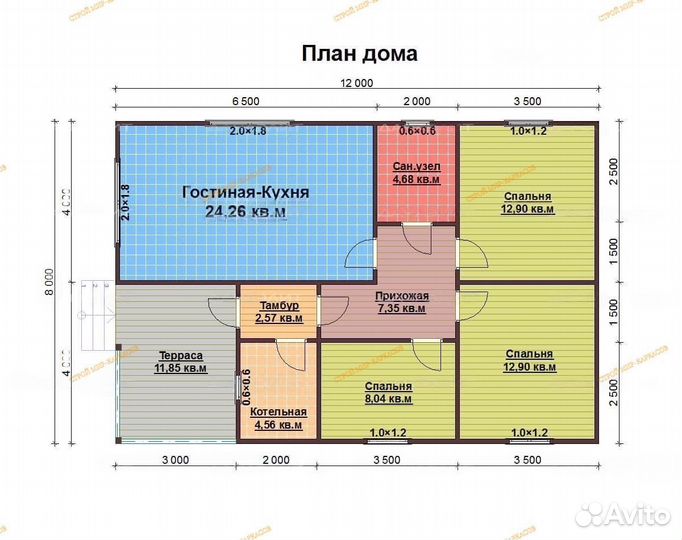 Дачный домик каркасный 8х12м