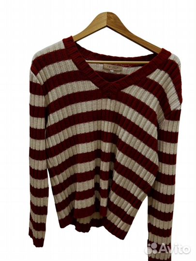 Винтажный полосатый свитер с V образным вырезом