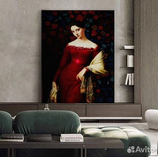 Винтажная картина маслом портрет девушки