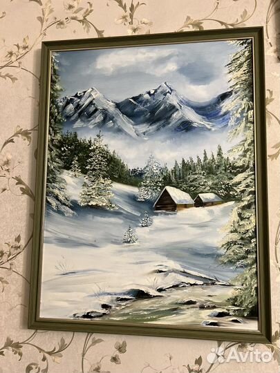 Зима в горах, картина маслом