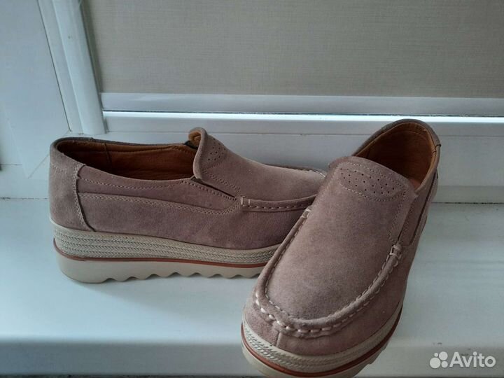 Лоферы женские натуральная замша 24,5см стопа