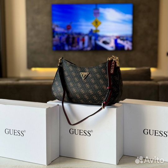 Сумка женская через плечо guess коричневая розовая