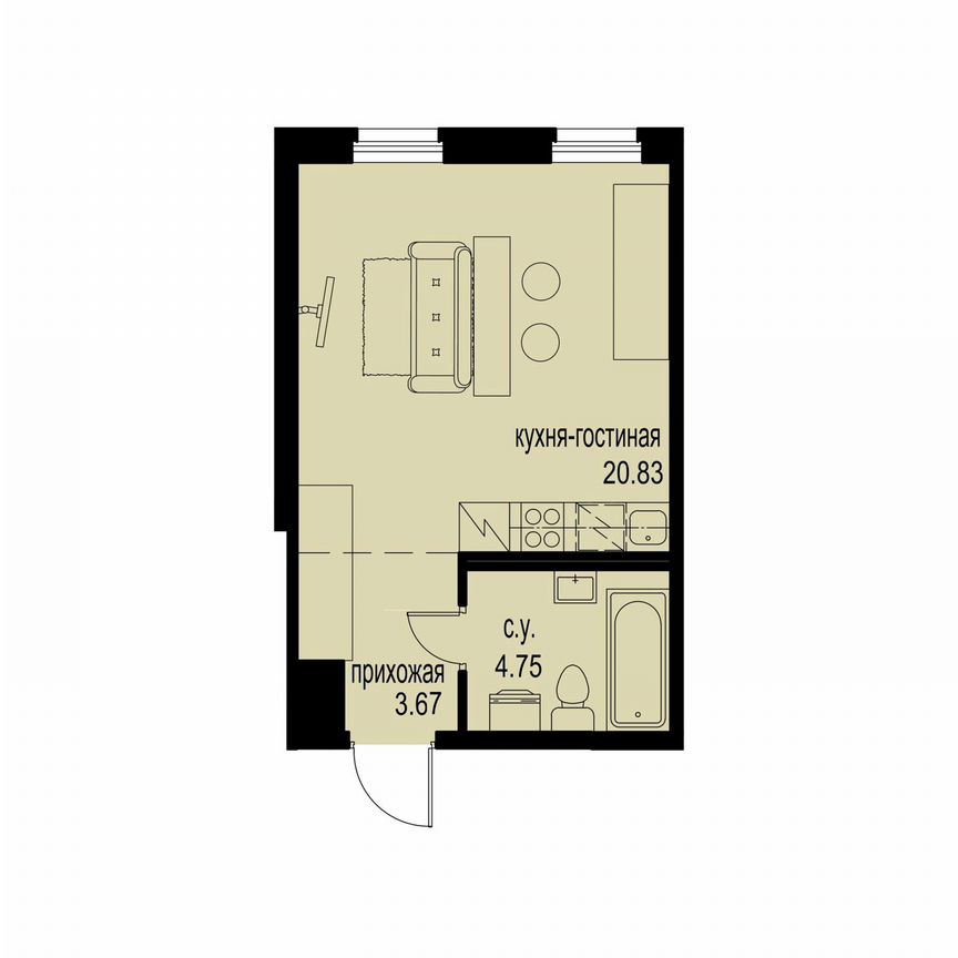 Квартира-студия, 29,3 м², 2/12 эт.