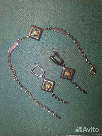 Комплект гематит серьги и браслет