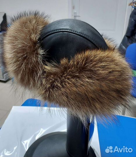 Шапка ушанка кожаная, мех натур., р 56-58, новая