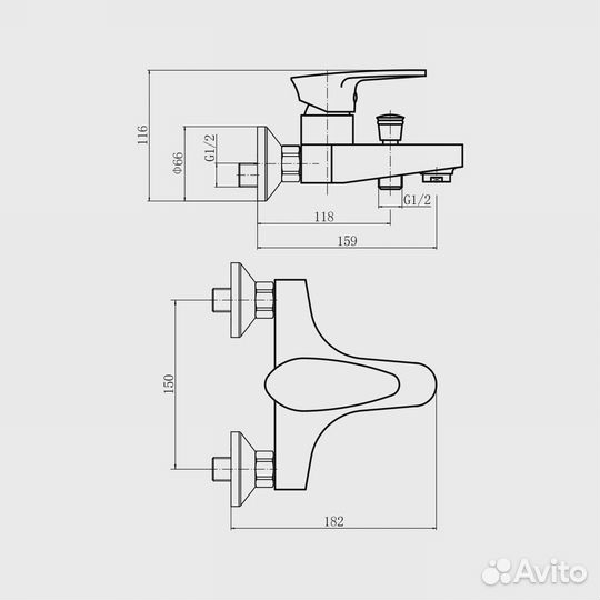 Смеситель для ванны plstart pl3205-8 Белый