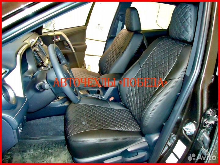 Чехлы Toyota Rav4 3 из экокожи чёрные Ромб