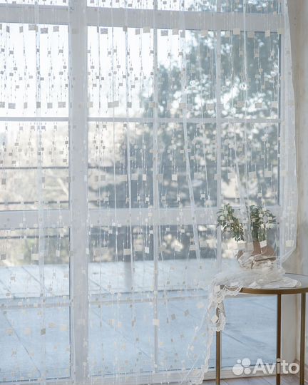 Тюль мона золото готовый на окна пошив