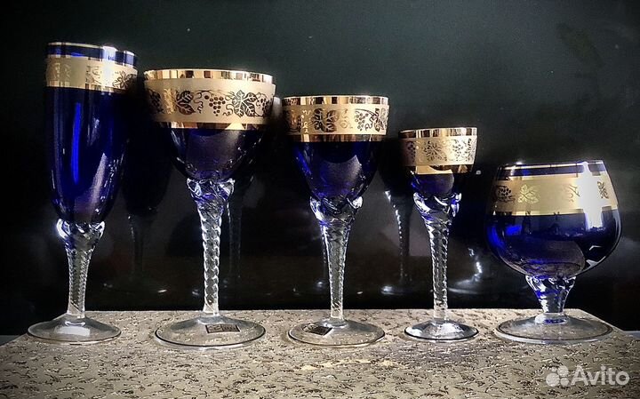 Набор бокалов фужеров кобальт Богемия Чехия