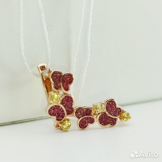 Серьги с синтетическим камнем Золото