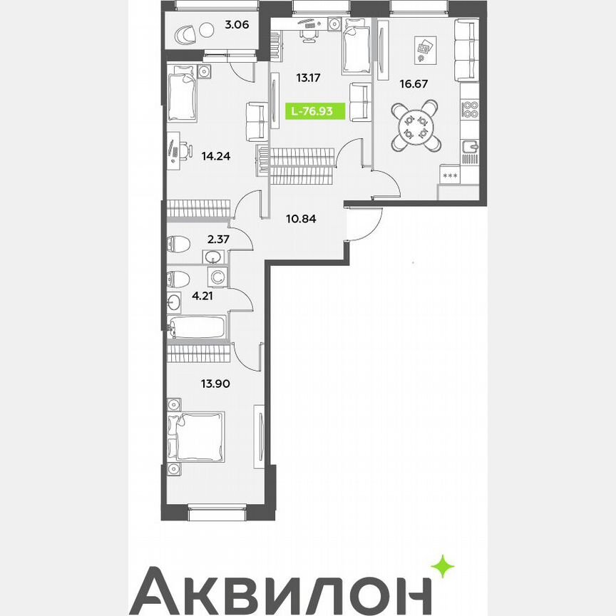 3-к. квартира, 76,9 м², 1/12 эт.