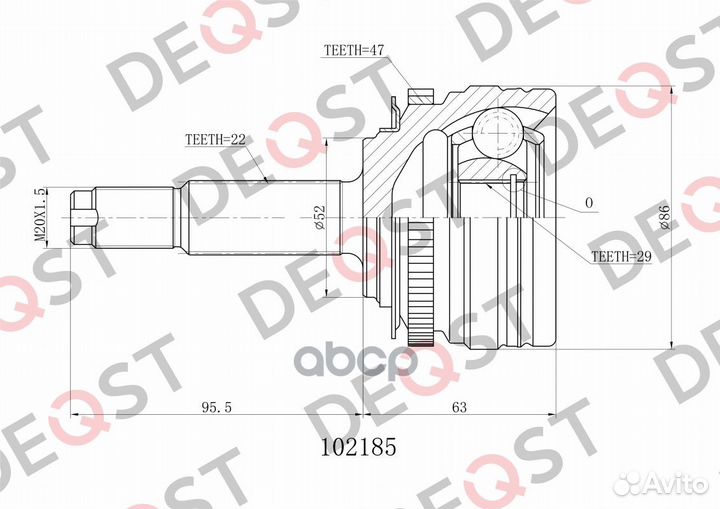 ШРУС chevrolet lanos 1.4/1.5 97- нар.(ABS) 102185