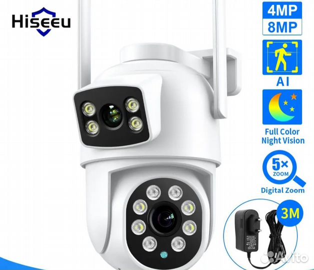 Камера Wi-Fi Hiseeu 8mp,2 объектива,уличная,4K