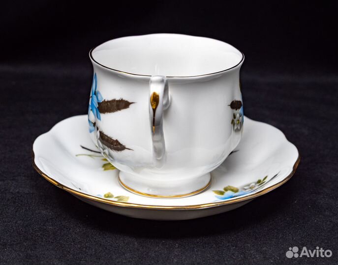 Чайная пара Роял Альберт, синие цветы, винтаж