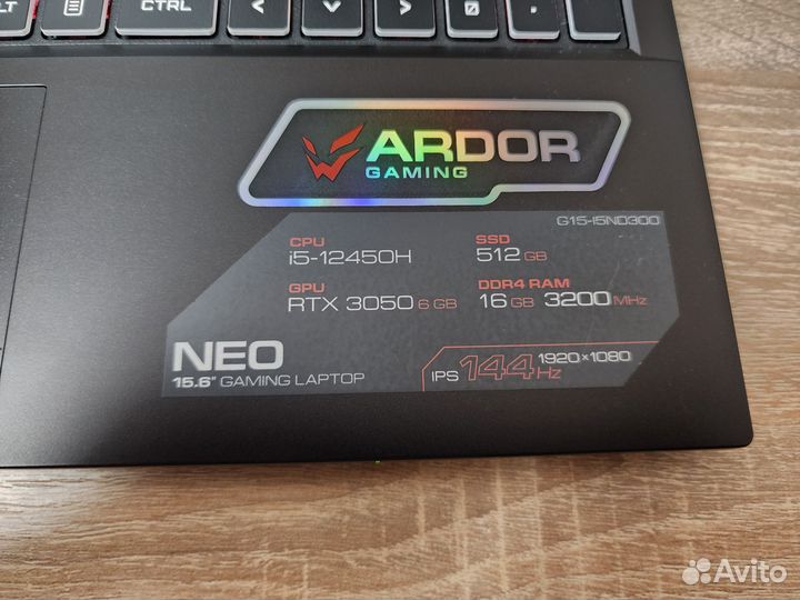 Ardor Gaming 144Hz,RTX3050 6Gb,i5 12450H,озу16Gb