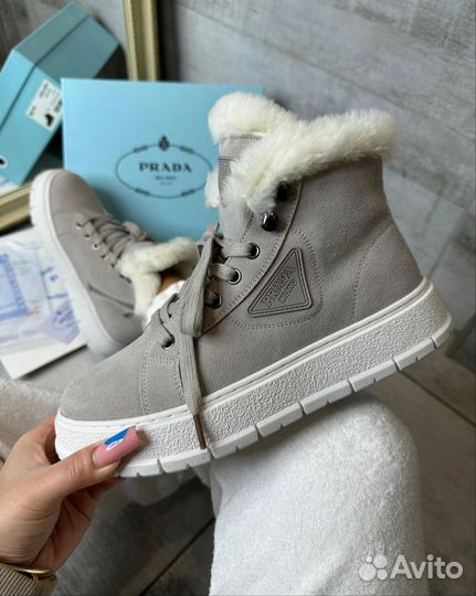 Ботинки зимние прада натур замша 35/36/37
