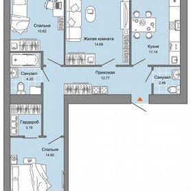 3-к. квартира, 76 м², 2/8 эт.