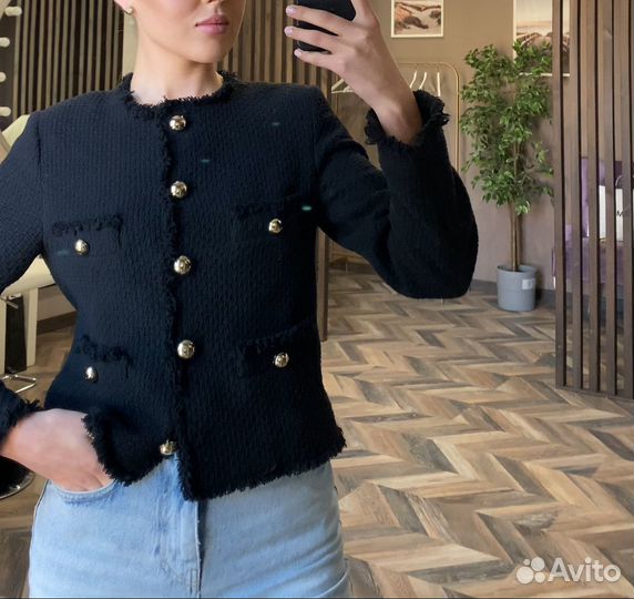 Твидовый жакет mango черный