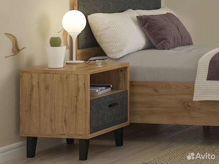 Тумба прикроватная Грейс KOM1S, дуб наварра/графит