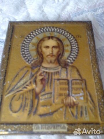 Старинная печатная икона господь вседержитель