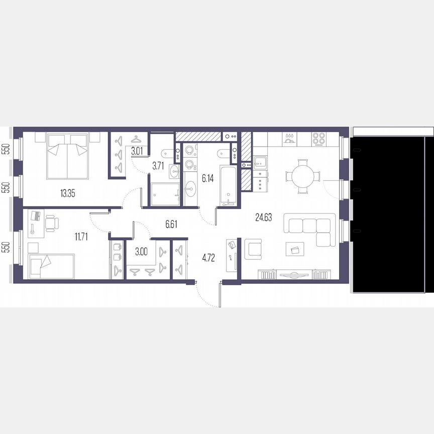 2-к. квартира, 76,9 м², 9/10 эт.