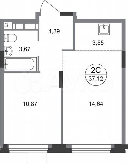 2-к. квартира, 37,1 м², 15/22 эт.