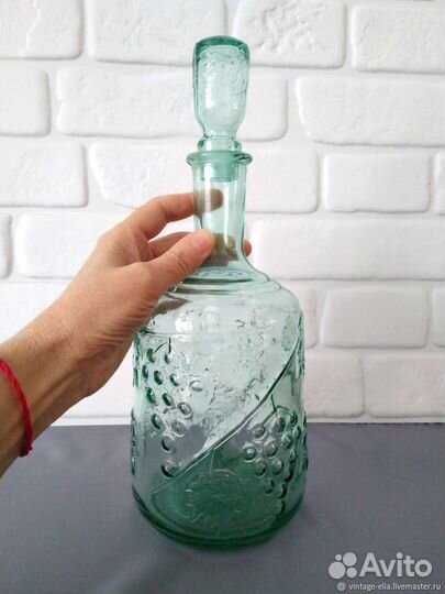 Старинный стеклянный графин Зеленое стекло СССР