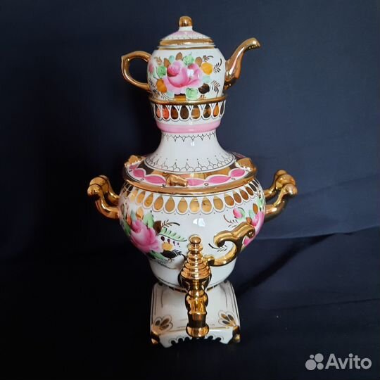 Самовар гжель, штоф и рог хрусталь,тарелки СССР