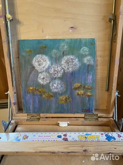 Картина с цветами одуванчики 20x20