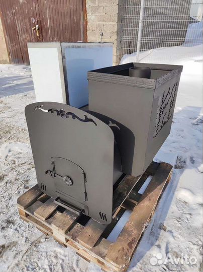 Банная печь на три помещения Медведь ковка