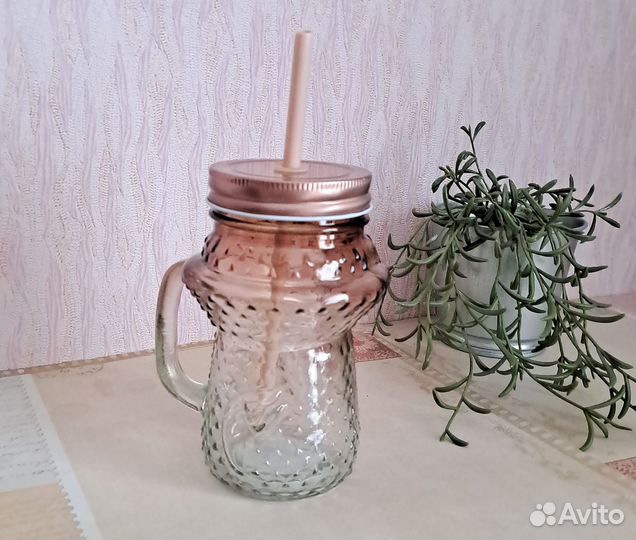 Кружка стеклянная modi с трубочкой и крышкой новая